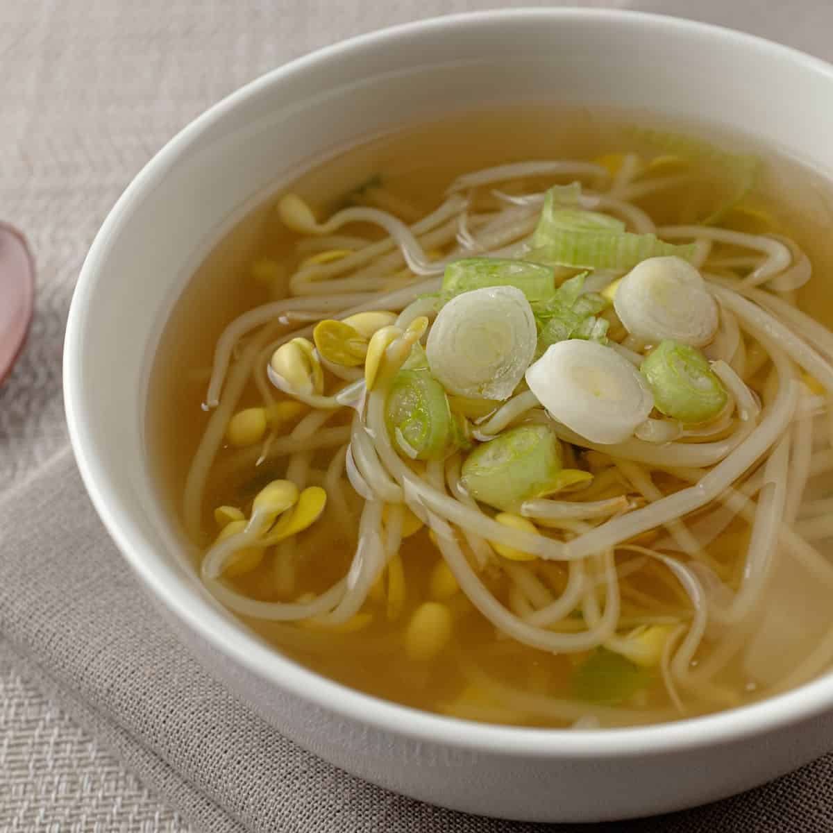 A delightful bowl of sprouted bean soup, instructing you on how to cook and enjoy this nutritious dish.