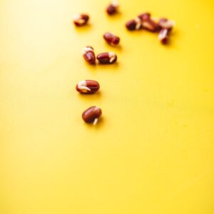 Small adzuki beans on a yellow background.