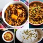 A collage of pictures showing different types of Indian recipes with sprouts.