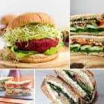 A collage of sandwich recipes with sprouts, featuring delicious and visually appealing combinations of vegetables.